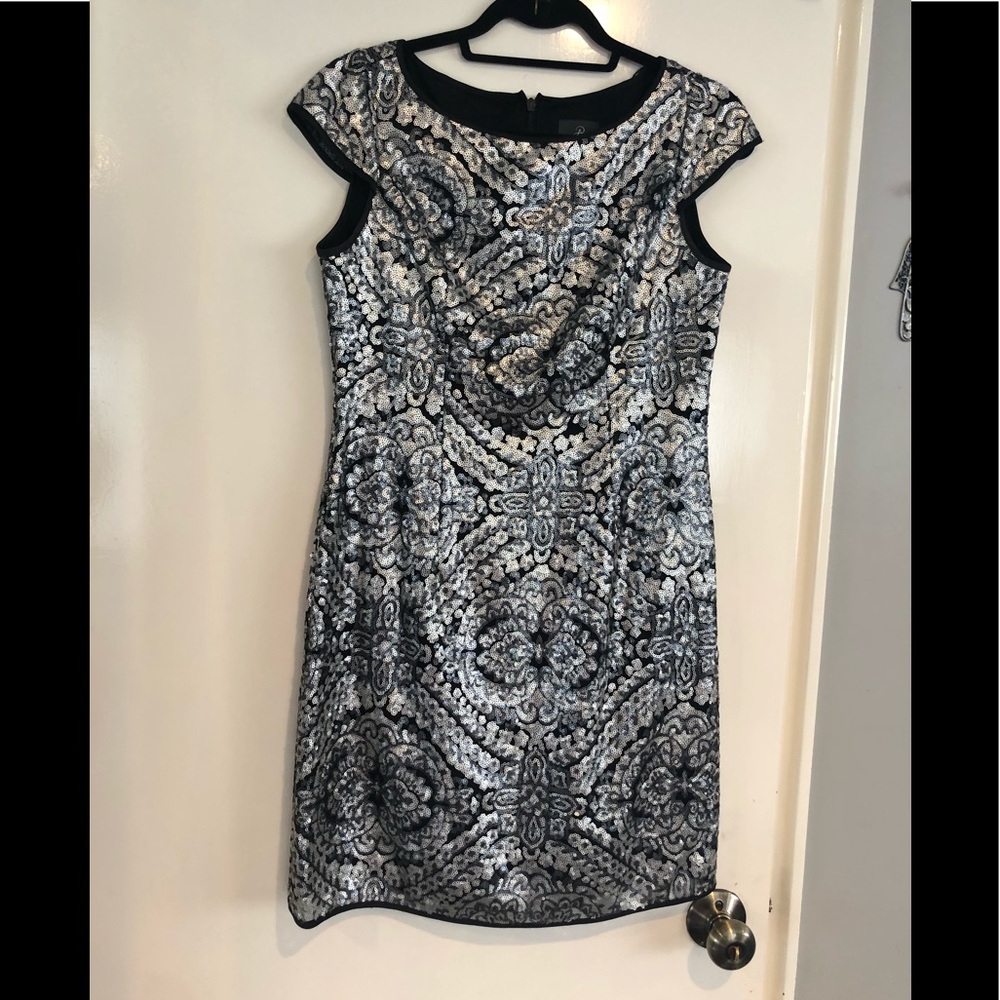 Adrianna Papell Sequin Silver Dress